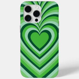 Funda Para iPhone 15 Pro Max Patrón de amor del corazón hipnótico verde