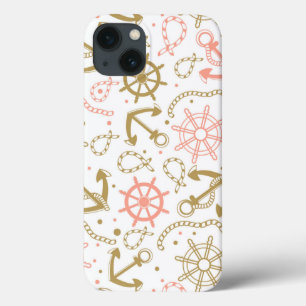 Funda Para iPhone 13 Patrón de ancla dorada