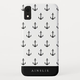 Funda Para iPhone XR Patrón de ancla negra costera de moda