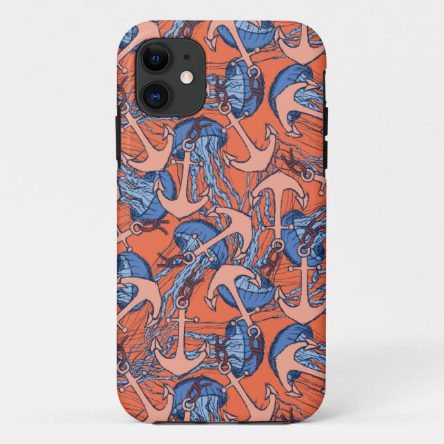 Funda De Case-Mate Para iPhone Patrón De Ancla Y De Jellyfish (Reverso)
