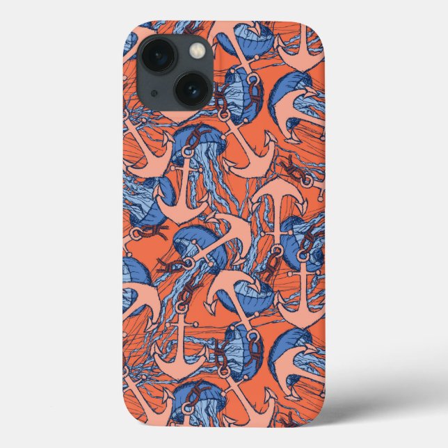 Funda De Case-Mate Para iPhone Patrón De Ancla Y Jellyfish (Reverso)