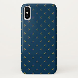 Funda Para iPhone X Patrón de anclaje de oro de la marina