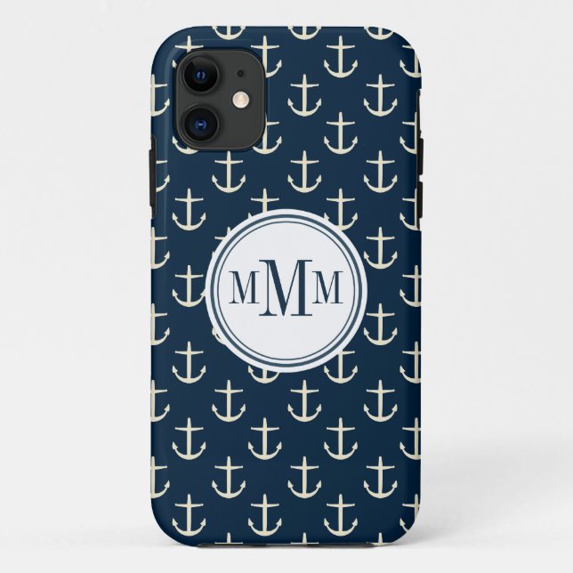 Funda De Case-Mate Para iPhone Patrón de anclaje de trio monograma (Reverso)