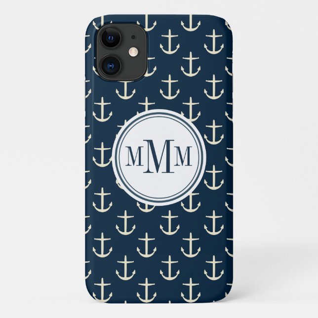 Funda De Case-Mate Para iPhone Patrón de anclaje de trio monograma (Reverso)