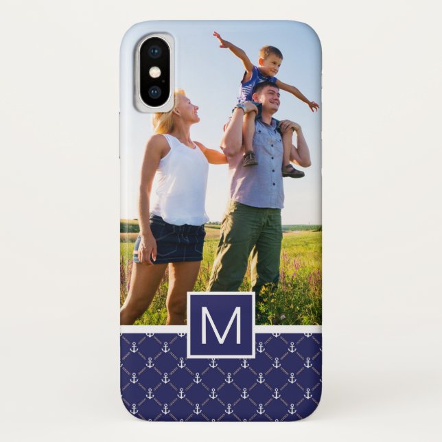 Funda De Case-Mate Para iPhone Patrón de anclaje fotográfico y monograma del pers (Reverso)