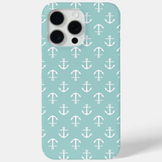 Funda Para iPhone 15 Pro Max Patrón de anclas de menta náutica