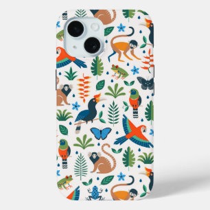 Funda Para iPhone 15 Patrón de animales de selva tropical