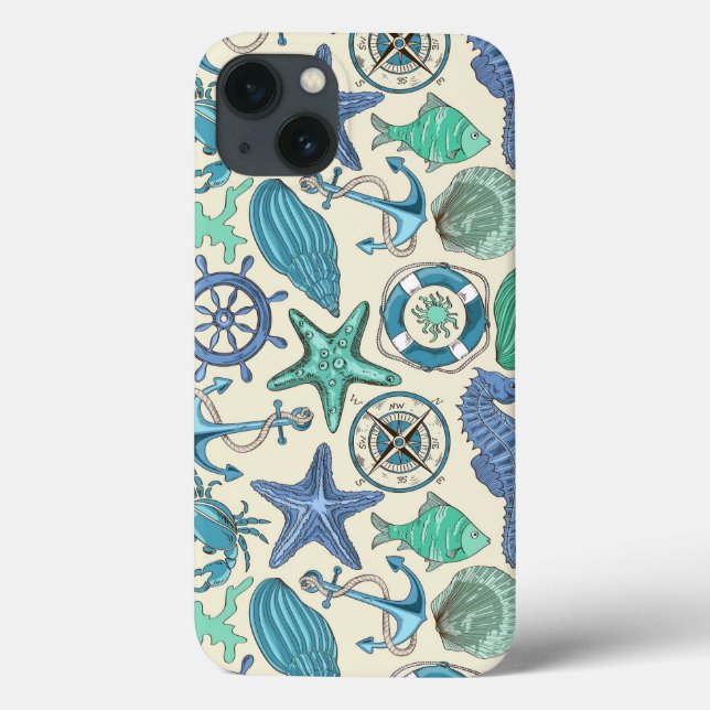 Funda De Case-Mate Para iPhone Patrón de animales del mar verde azulado (Reverso)