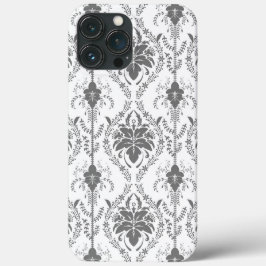 Funda Para iPhone 13 Pro Max Patrón de apertura de Damasco blanco y gris