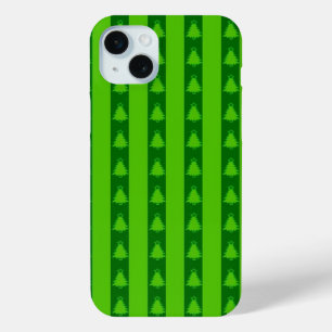 Funda Para iPhone 15 Mini Patrón de árbol de navidad con rayas verdes