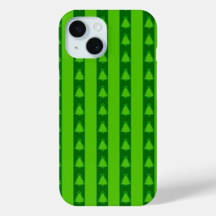 Funda Para iPhone 15 Patrón de árbol de navidad con rayas verdes