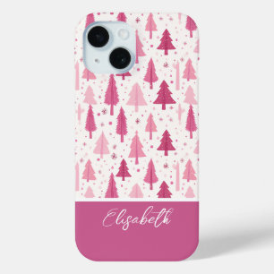 Funda Para iPhone 15 Patrón de árbol de navidad de color de agua rosa