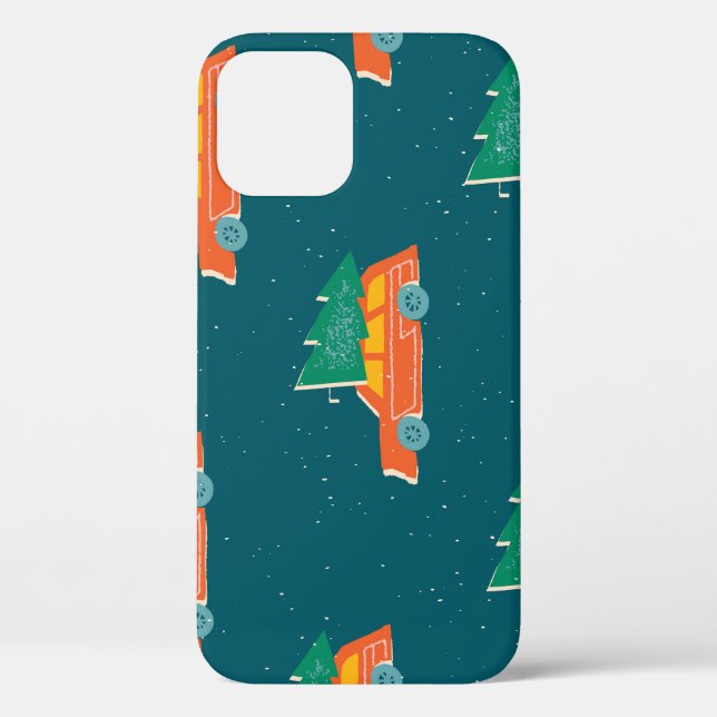 Funda De Case-Mate Para iPhone Patrón de árbol de navidad del coche retro (Reverso )