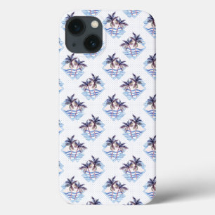Funda Para iPhone 13 Patrón de árbol de palma geométrica púrpura de