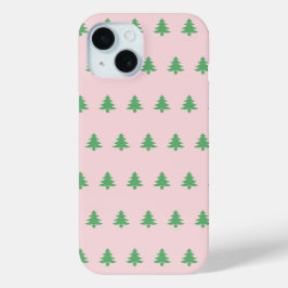 Funda Para iPhone 15 Patrón de árboles verdes y rosados pálidos de los
