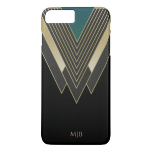 Funda Para iPhone 8 Plus/7 Plus Patrón de Art Deco Negro y Oro con cualquier monog