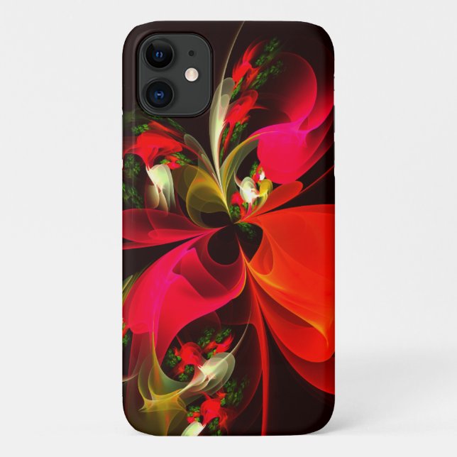 Funda De Case-Mate Para iPhone Patrón de arte abstracto rojo verde floral moderno (Reverso)