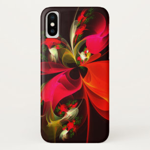 Funda Para iPhone X Patrón de arte abstracto rojo verde floral moderno