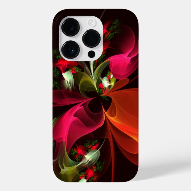 Funda De Case-Mate Para iPhone Patrón de arte abstracto rojo verde floral moderno (Reverso )