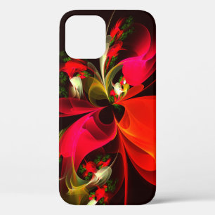 Funda Para iPhone 12 Patrón de arte abstracto rojo verde floral moderno