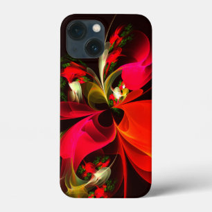 Funda Para iPhone 13 Mini Patrón de arte abstracto rojo verde floral moderno