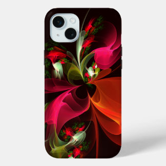 Funda Para iPhone 15 Mini Patrón de arte abstracto rojo verde floral moderno