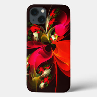 Funda Para iPhone 13 Patrón de arte abstracto rojo verde floral moderno