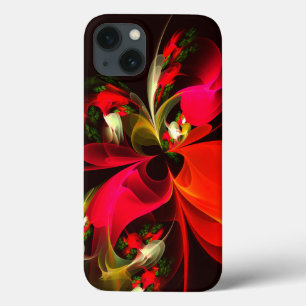 Funda Para iPhone 13 Patrón de arte abstracto rojo verde floral moderno