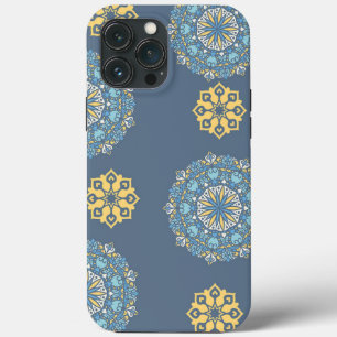 Funda Para iPhone 13 Pro Max Patrón de arte azul turquesa Verde azulado y amari