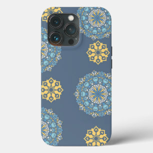Funda Para iPhone 13 Pro Patrón de arte azul turquesa Verde azulado y amari