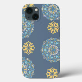 Funda Para iPhone 13 Patrón de arte azul turquesa Verde azulado y amari