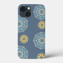 Funda Para iPhone 13 Mini Patrón de arte azul turquesa Verde azulado y amari