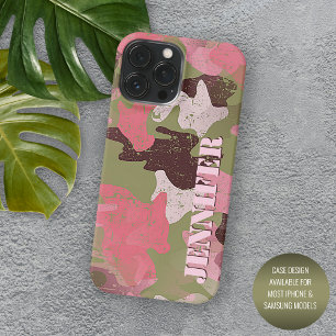 Funda Para iPhone 15 Pro Max Patrón de arte camuflaje verde oliva rosa caqui ma