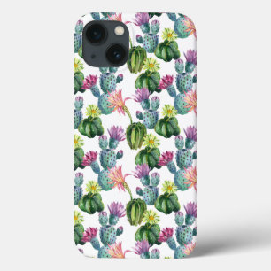 Funda Para iPhone 13 Patrón de arte de Cacti de color acuático