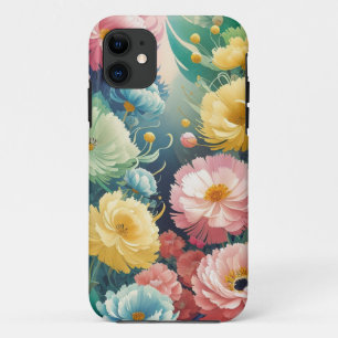 Funda Para iPhone 11 Patrón de arte de flor de Naranja amarillo verde r