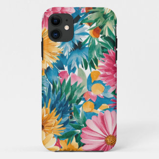 Funda Para iPhone 11 Patrón de arte de flor de Naranja amarillo verde r