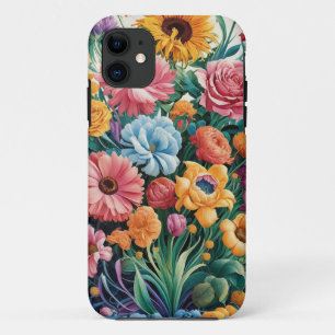 Funda Para iPhone 11 Patrón de arte de flor de Naranja amarillo verde r