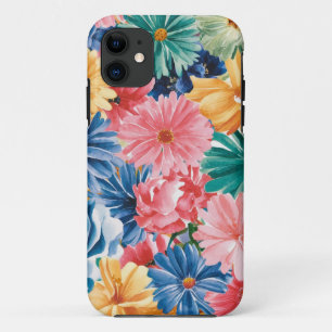 Funda Para iPhone 11 Patrón de arte de flor de Naranja amarillo verde r