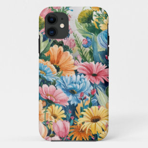 Funda Para iPhone 11 Patrón de arte de flor de Naranja amarillo verde r