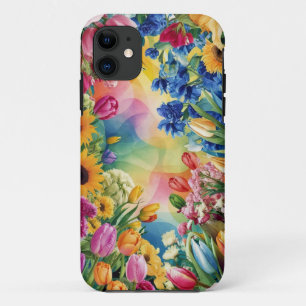 Funda Para iPhone 11 Patrón de arte de flor de Naranja amarillo verde r