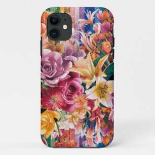 Funda Para iPhone 11 Patrón de arte de flor de Naranja amarillo verde r