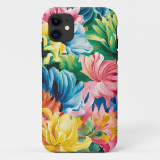 Funda Para iPhone 11 Patrón de arte de flor de Naranja amarillo verde r