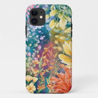 Funda Para iPhone 11 Patrón de arte de flor de Naranja amarillo verde r