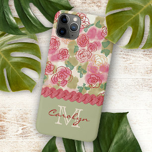 Funda Para iPhone 11 Pro Max Patrón de Arte de Flores de Rosa de Acuarela de Ve