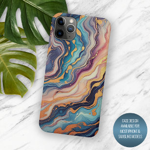 Funda Para iPhone 15 Pro Max Patrón de arte de mármol azul acua oscuro púrpura