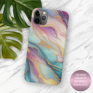 Funda Para iPhone 15 Pro Max Patrón de Arte de Mármol Azul Acuático Purpura Ros