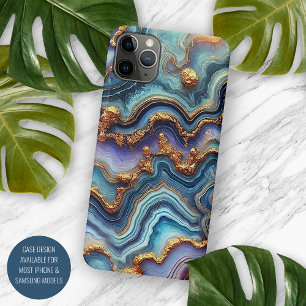 Funda Para iPhone 11 Pro Max Patrón de arte de mármol azul púrpura dorado azul