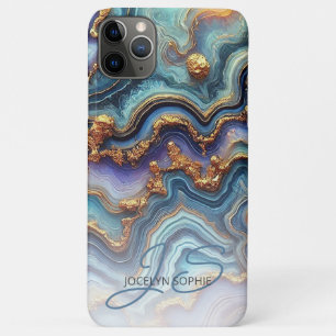 Funda Para iPhone 11 Pro Max Patrón de arte de mármol azul púrpura teñido oscur
