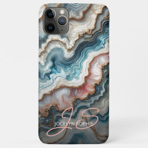 Funda Para iPhone 11 Pro Max Patrón de arte de mármol azul té oscuro rosa dorad