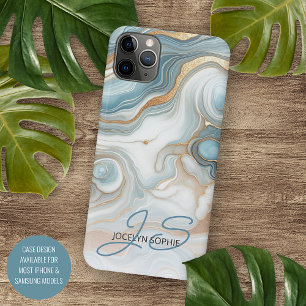 Funda Para iPhone 11 Pro Max Patrón de arte de mármol azul teal dorado personal